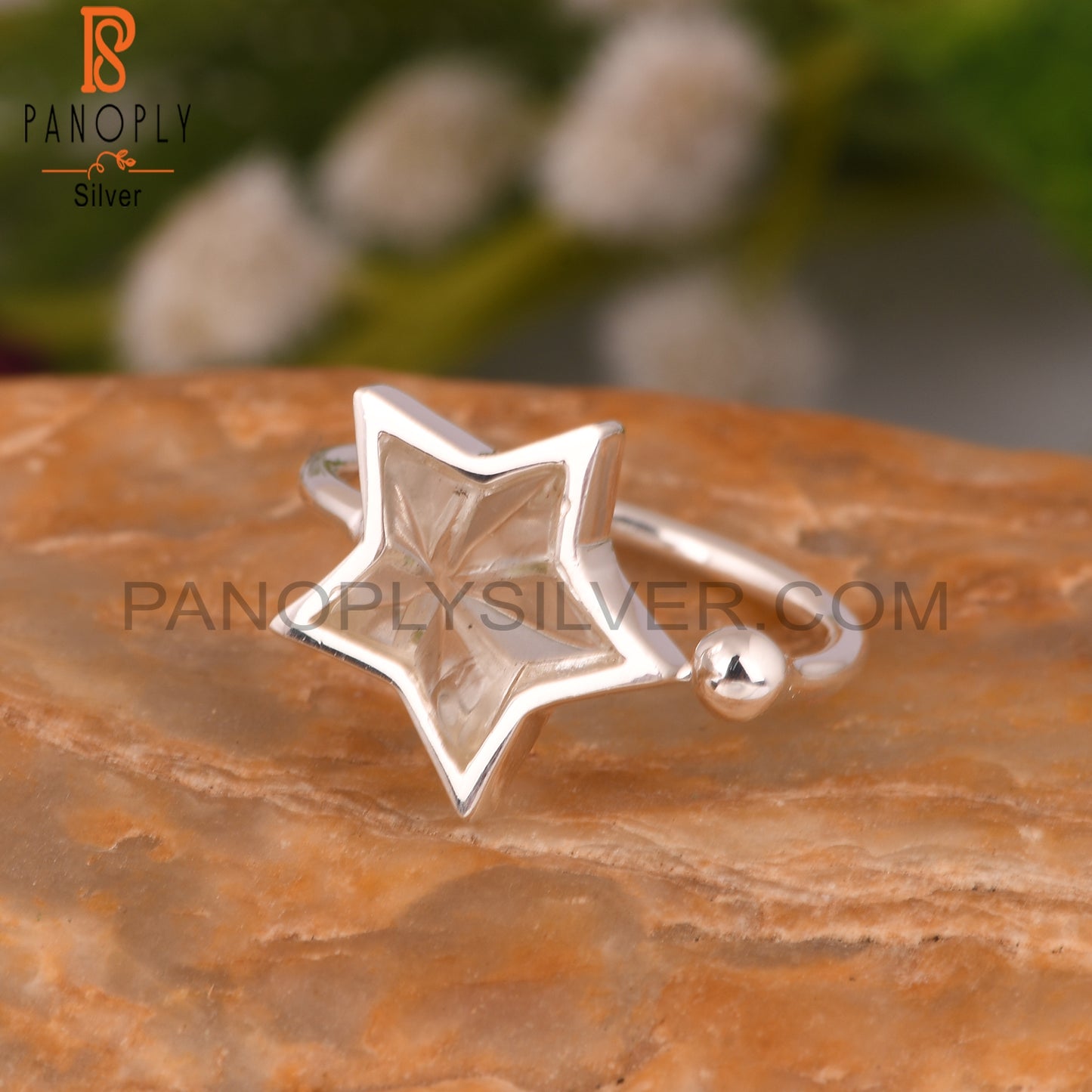 Green Amethyst Star 925 Sterling Silver Ring