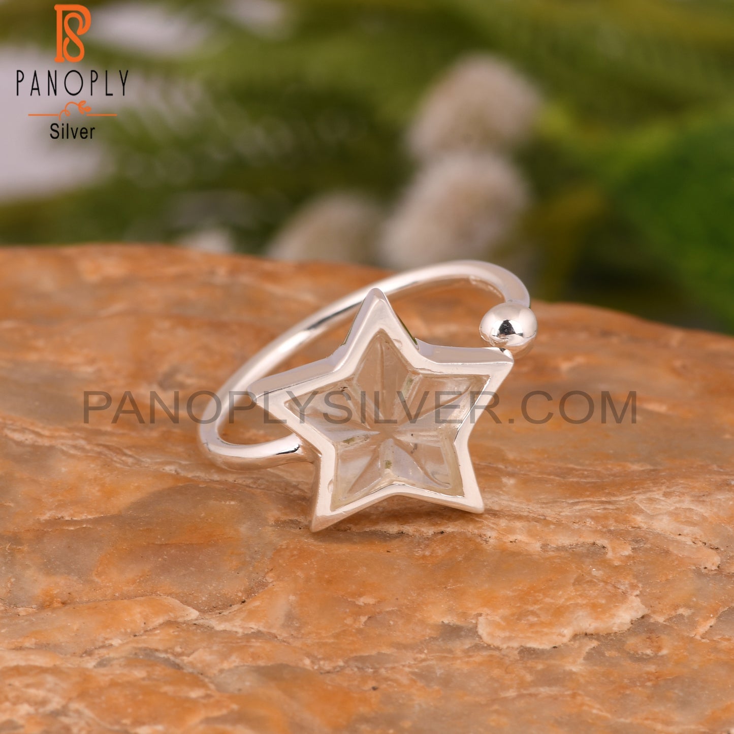 Green Amethyst Star 925 Sterling Silver Ring