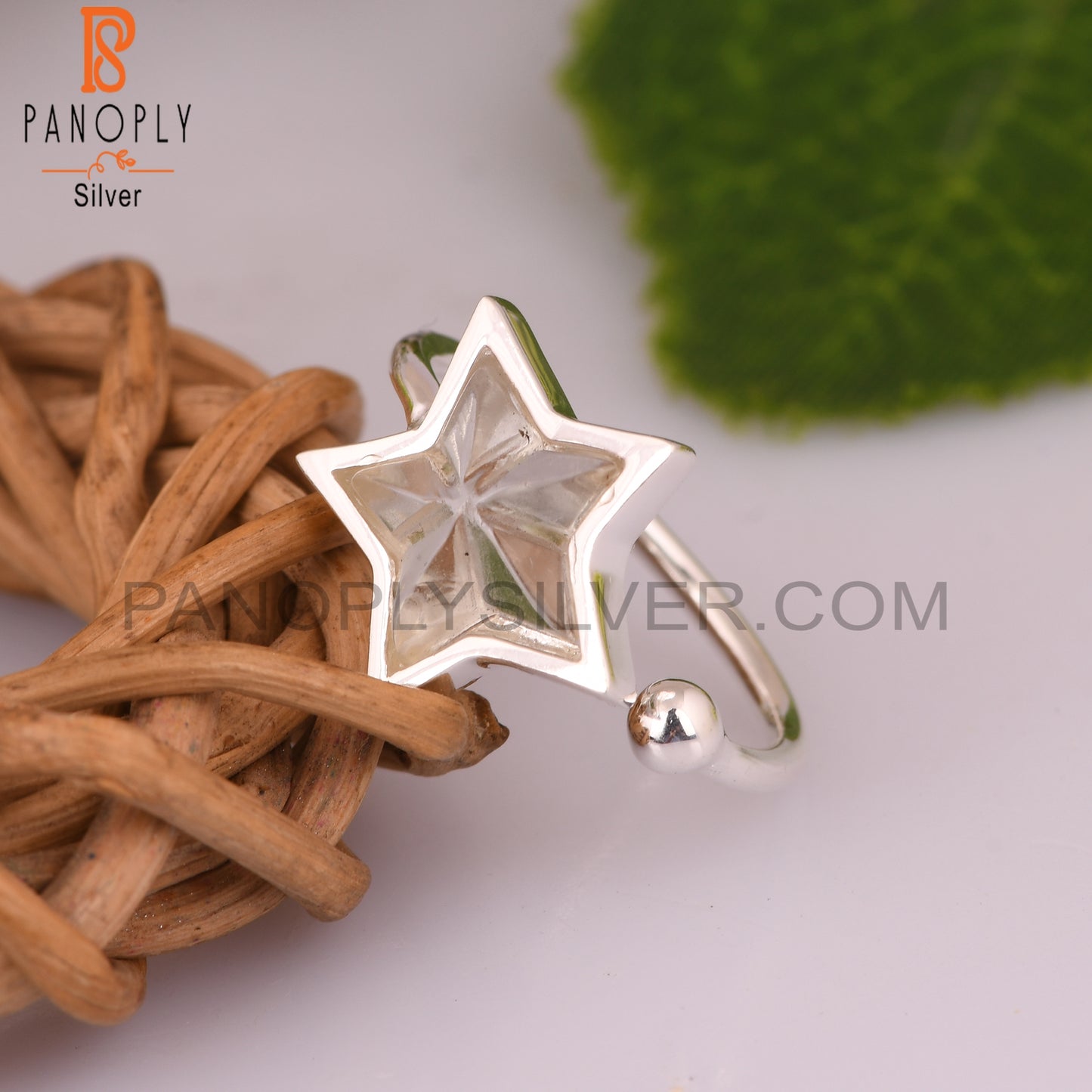Green Amethyst Star 925 Sterling Silver Ring