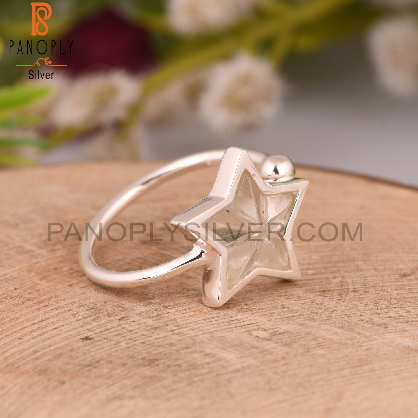Green Amethyst Star 925 Sterling Silver Ring