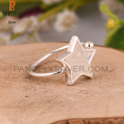 Rainbow Moonstone Star 925 Sterling Silver Ring