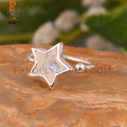 Rainbow Moonstone Star 925 Sterling Silver Ring