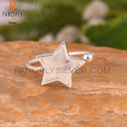 Rainbow Moonstone Star 925 Sterling Silver Ring