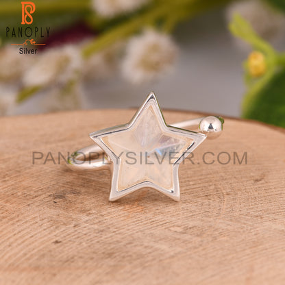 Rainbow Moonstone Star 925 Sterling Silver Ring