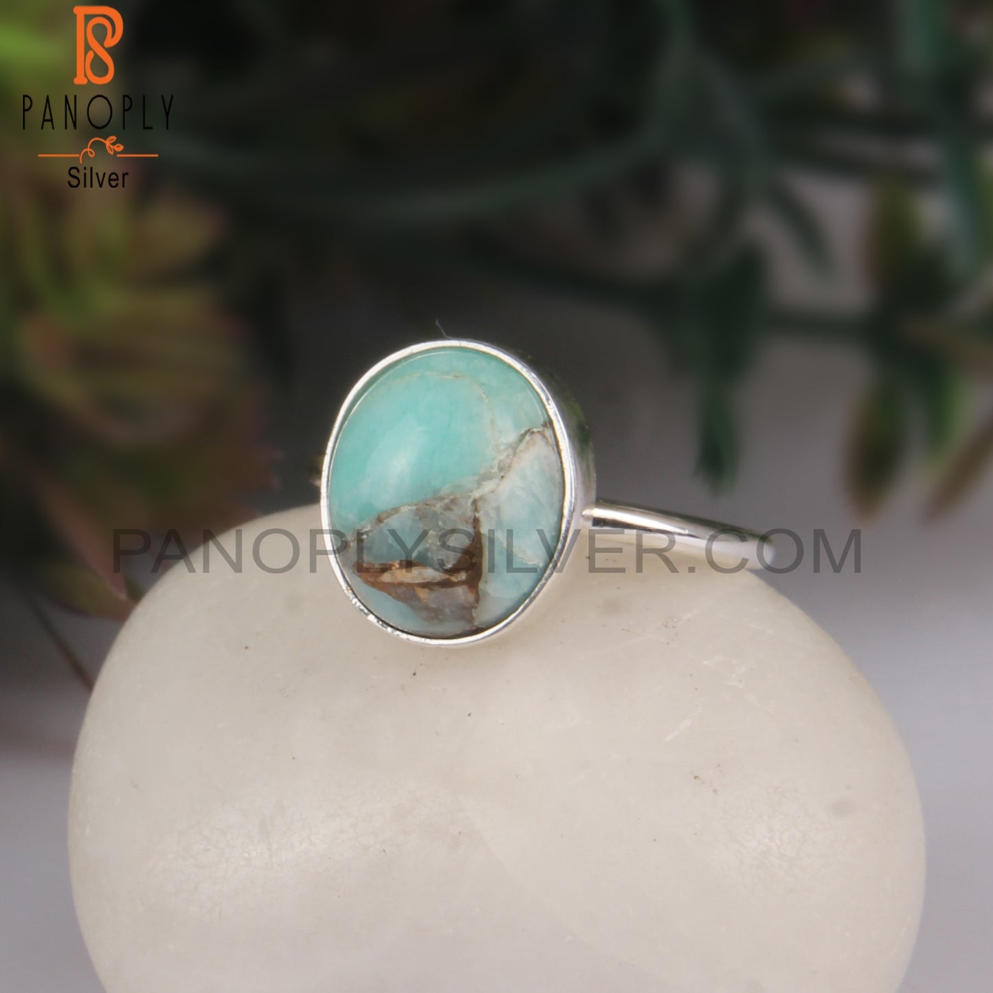 Mojave Copper Amazonite Oval 925 Silver Party Wear Rings