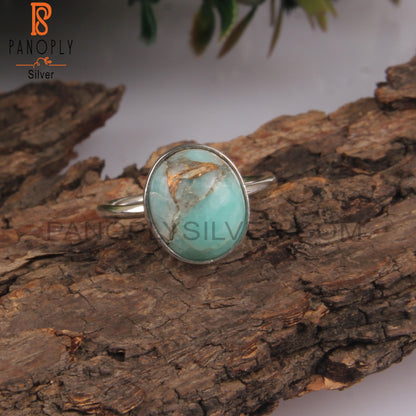 Mojave Copper Amazonite Oval 925 Silver Party Wear Rings