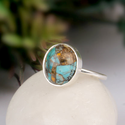 Beautiful Bumblebee Mojave Copper Turquoise 925 Silver Ring