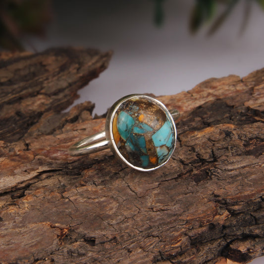 Beautiful Bumblebee Mojave Copper Turquoise 925 Silver Ring