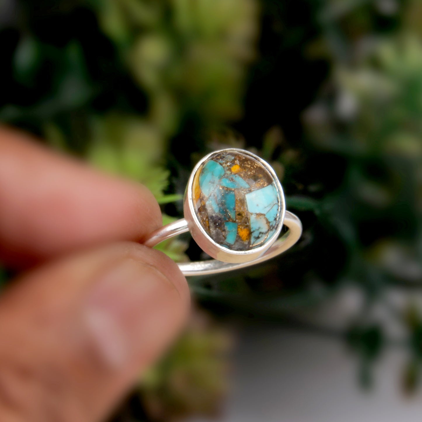 Beautiful Bumblebee Mojave Copper Turquoise 925 Silver Ring