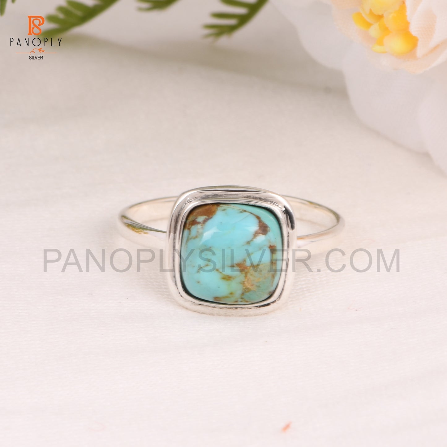 Turquoise Gems 925 Silver Cushion Shape Rings