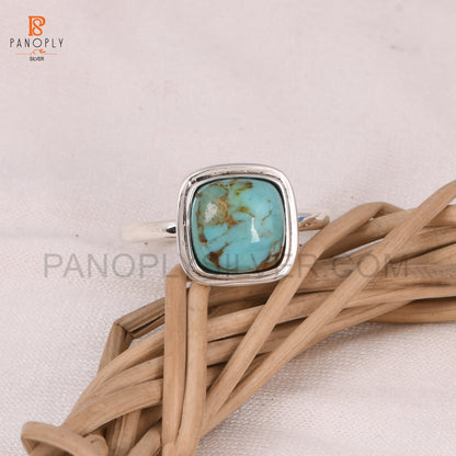 Turquoise Gems 925 Silver Cushion Shape Rings