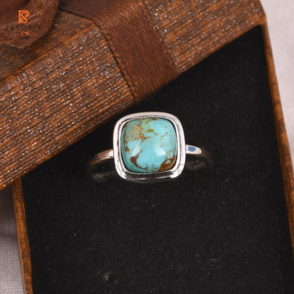 Turquoise Gems 925 Silver Cushion Shape Rings