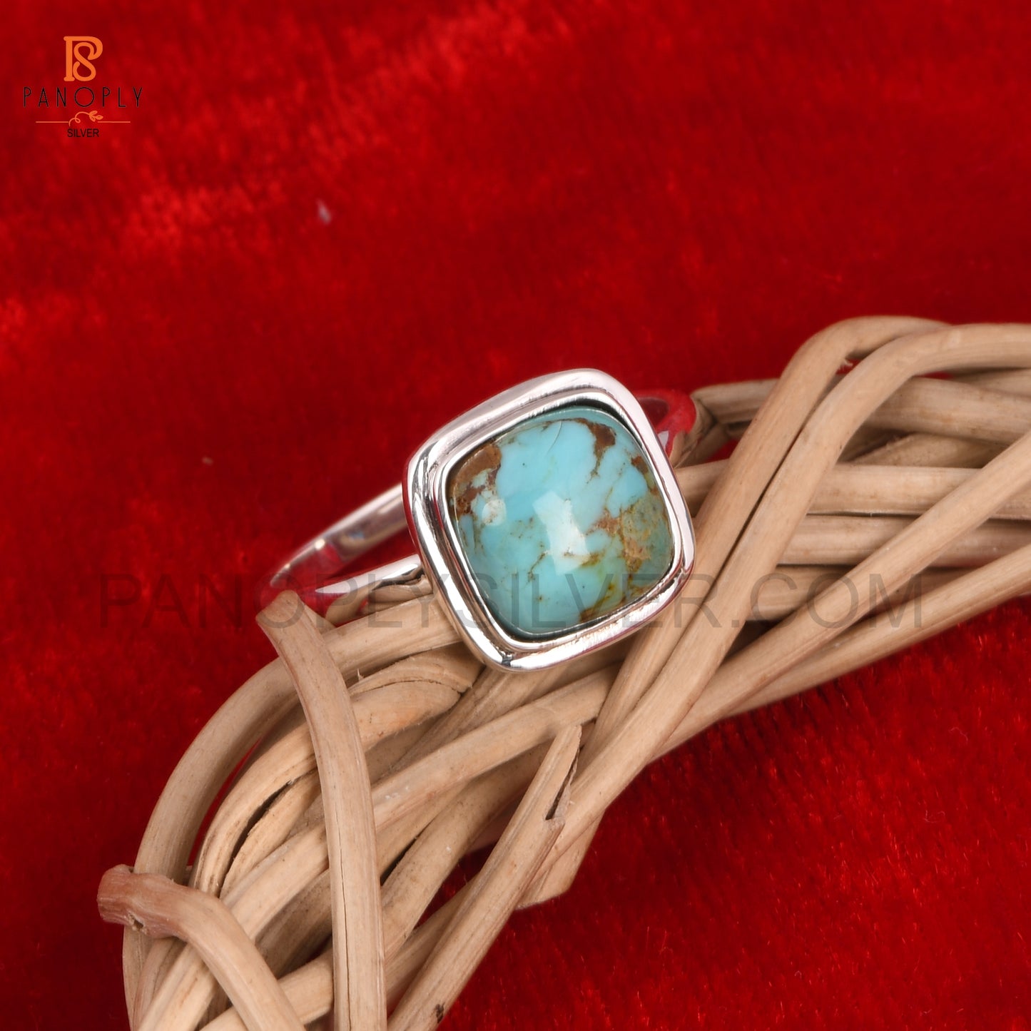 Turquoise Gems 925 Silver Cushion Shape Rings