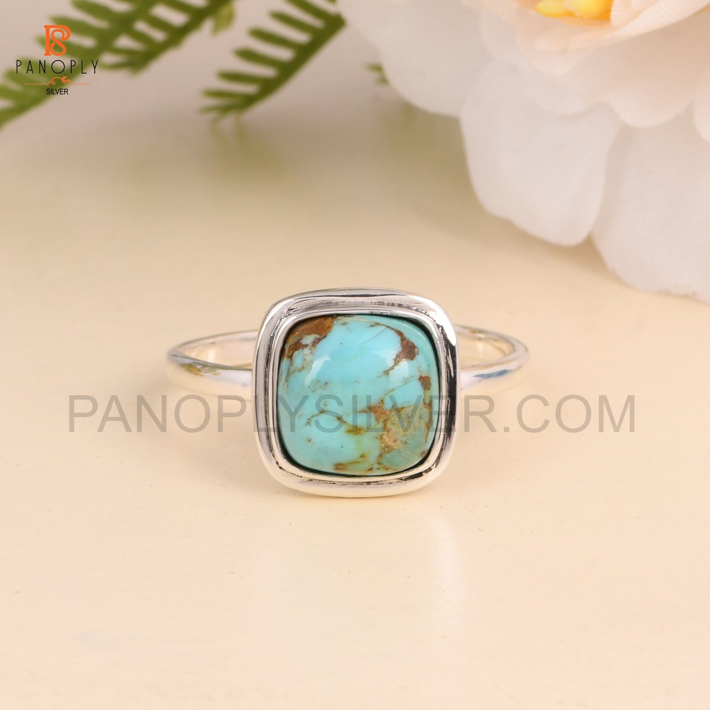 Turquoise Gems 925 Silver Cushion Shape Rings