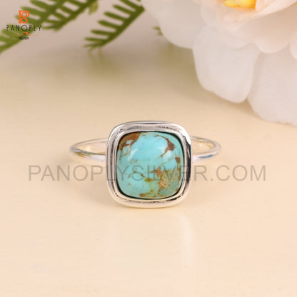 Turquoise Gems 925 Silver Cushion Shape Rings