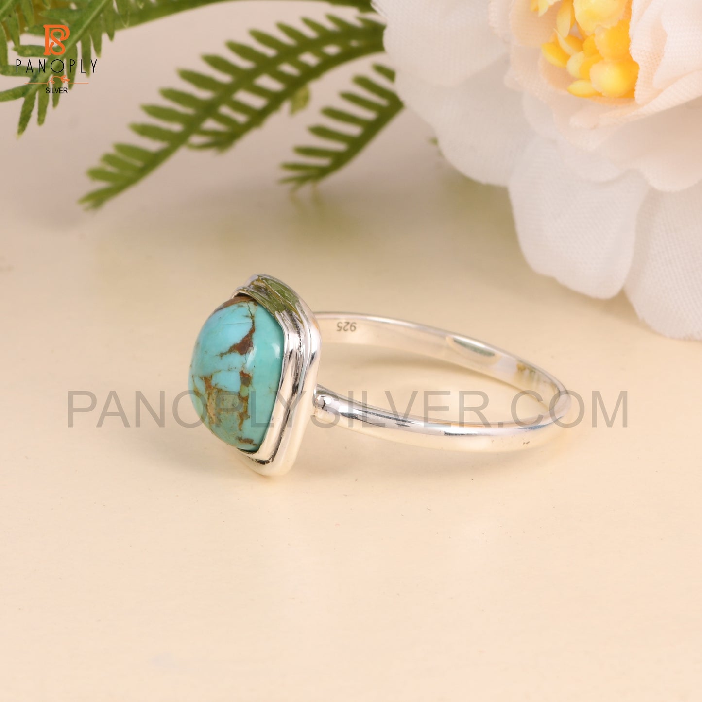 Turquoise Gems 925 Silver Cushion Shape Rings