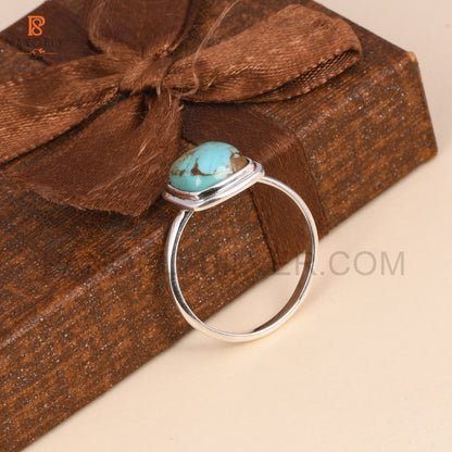 Turquoise Gems 925 Silver Cushion Shape Rings