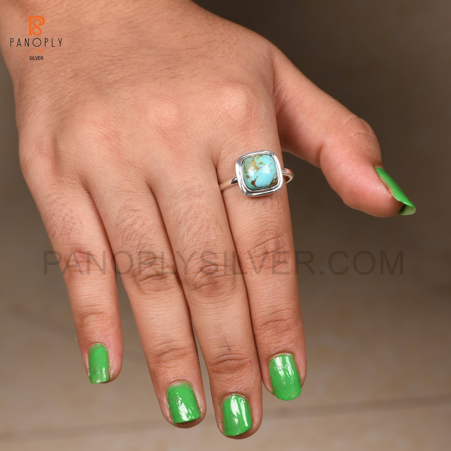 Turquoise Gems 925 Silver Cushion Shape Rings