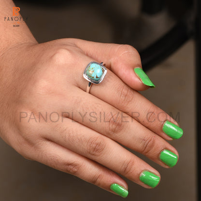 Turquoise Gems 925 Silver Cushion Shape Rings