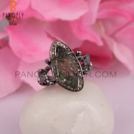 Diamond & Moldavite 925 Sterling Silver Rings