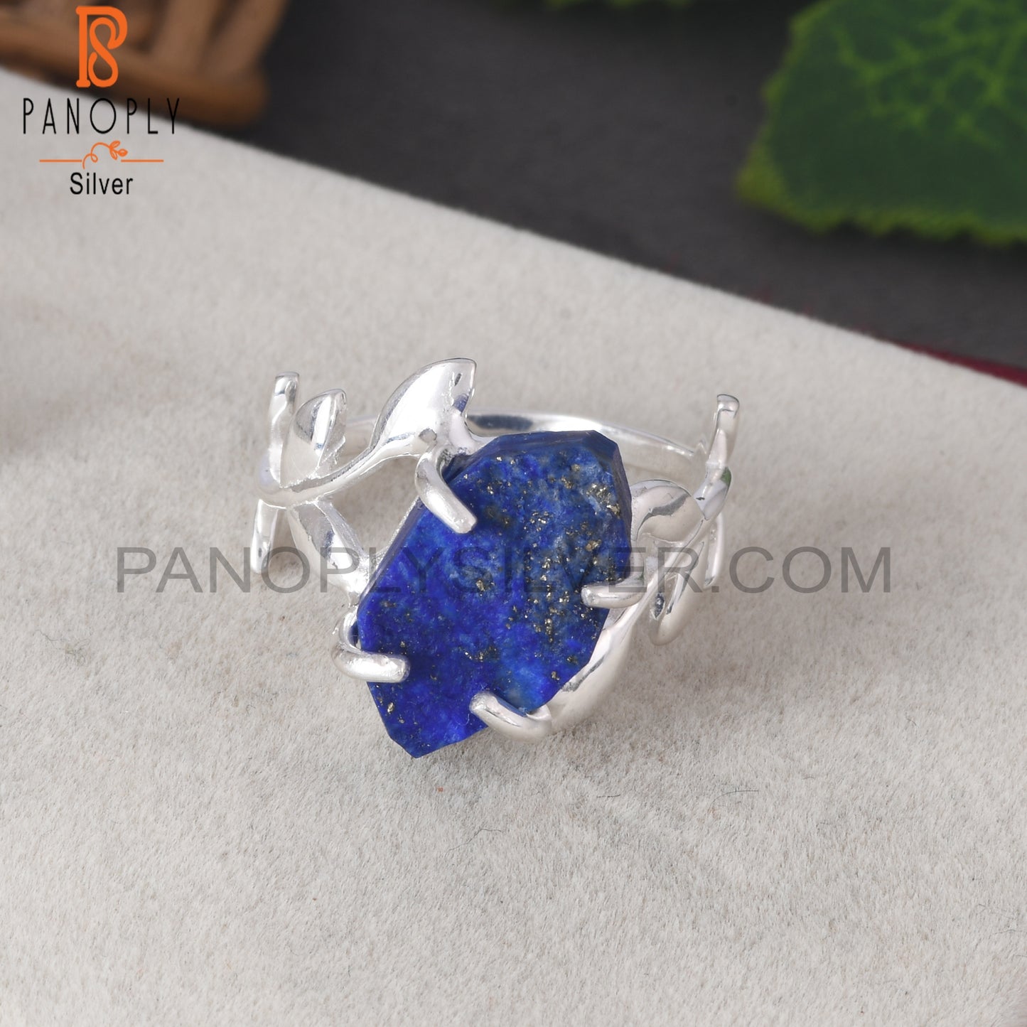 Lapis Raw Leaf With Branch Rings