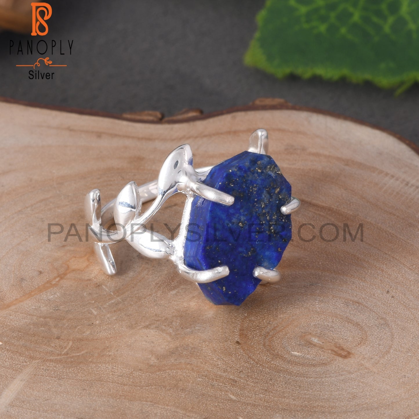 Lapis Raw Leaf With Branch Rings