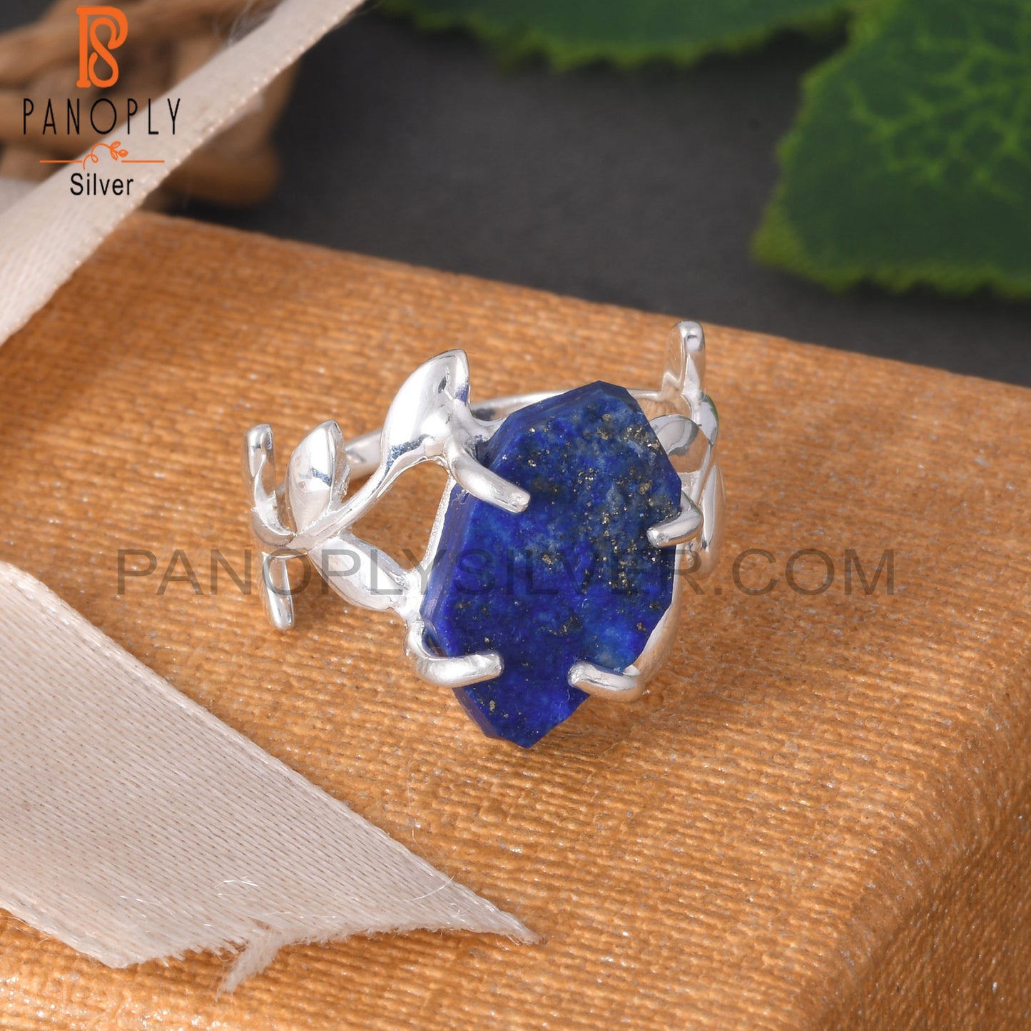Lapis Raw Leaf With Branch Rings