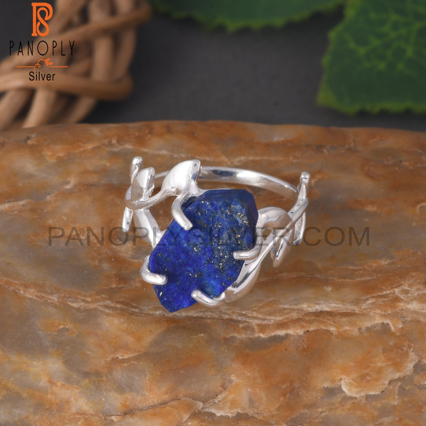 Lapis Raw Leaf With Branch Rings