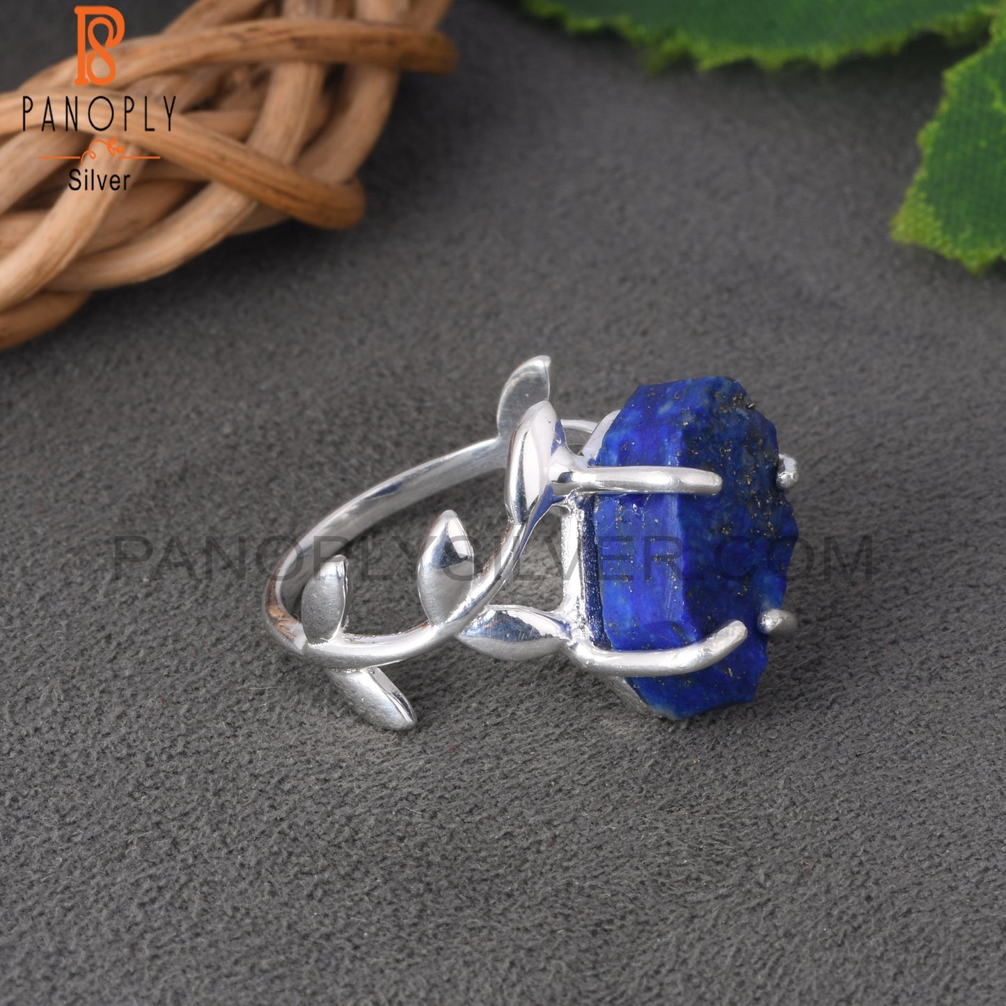 Lapis Raw Leaf With Branch Rings