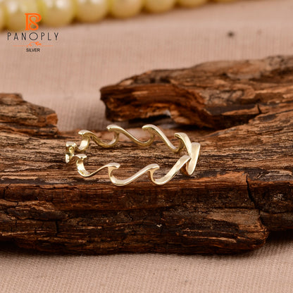 925 Silver Handmade Ripple Stacking Gold Wave Ring