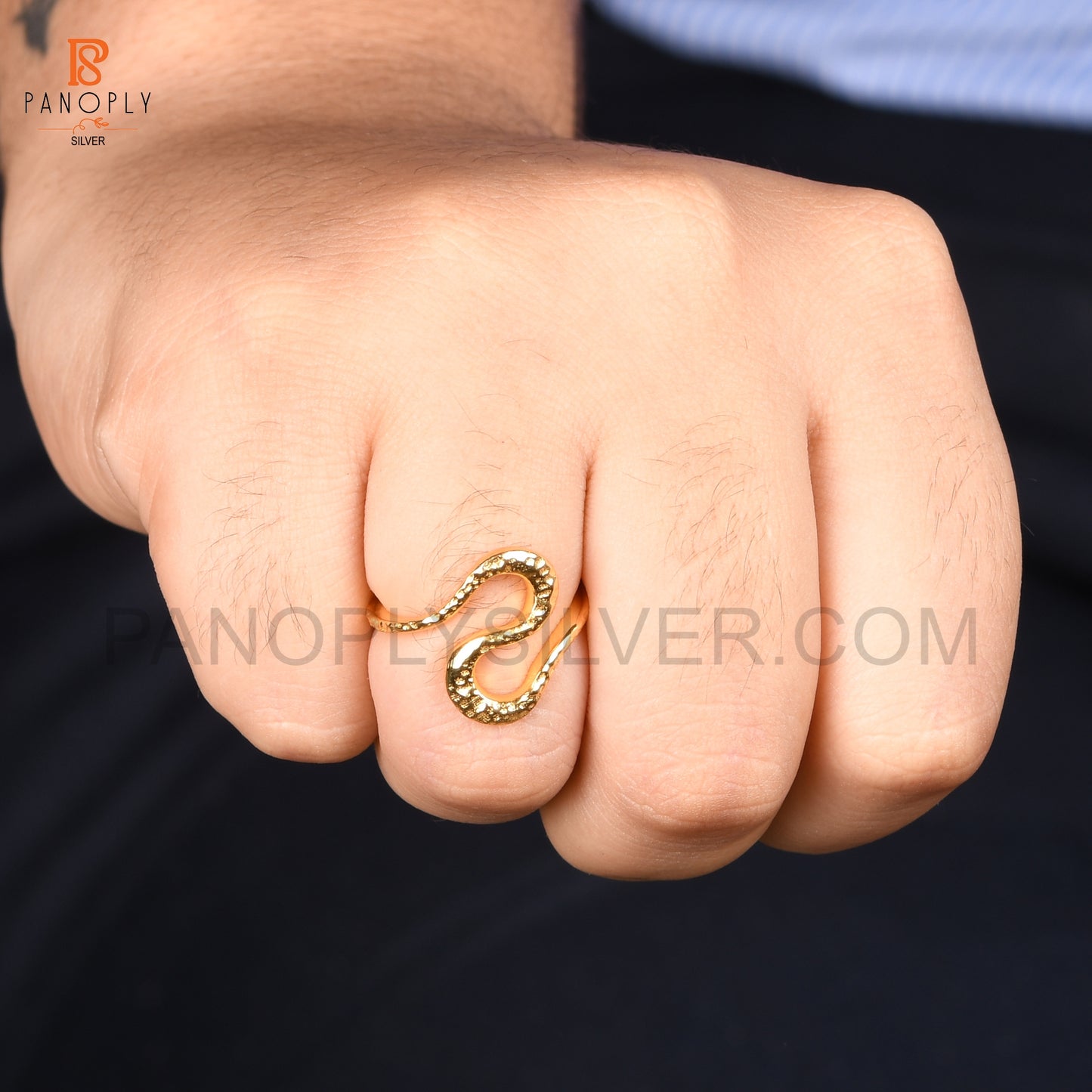 Wave Design Gold-Plated Fashion Ring, Hammered Texture Jewelry