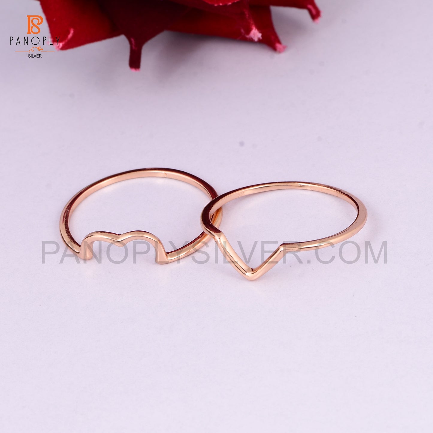925 Silver Rose Gold Double Band Heart Ring