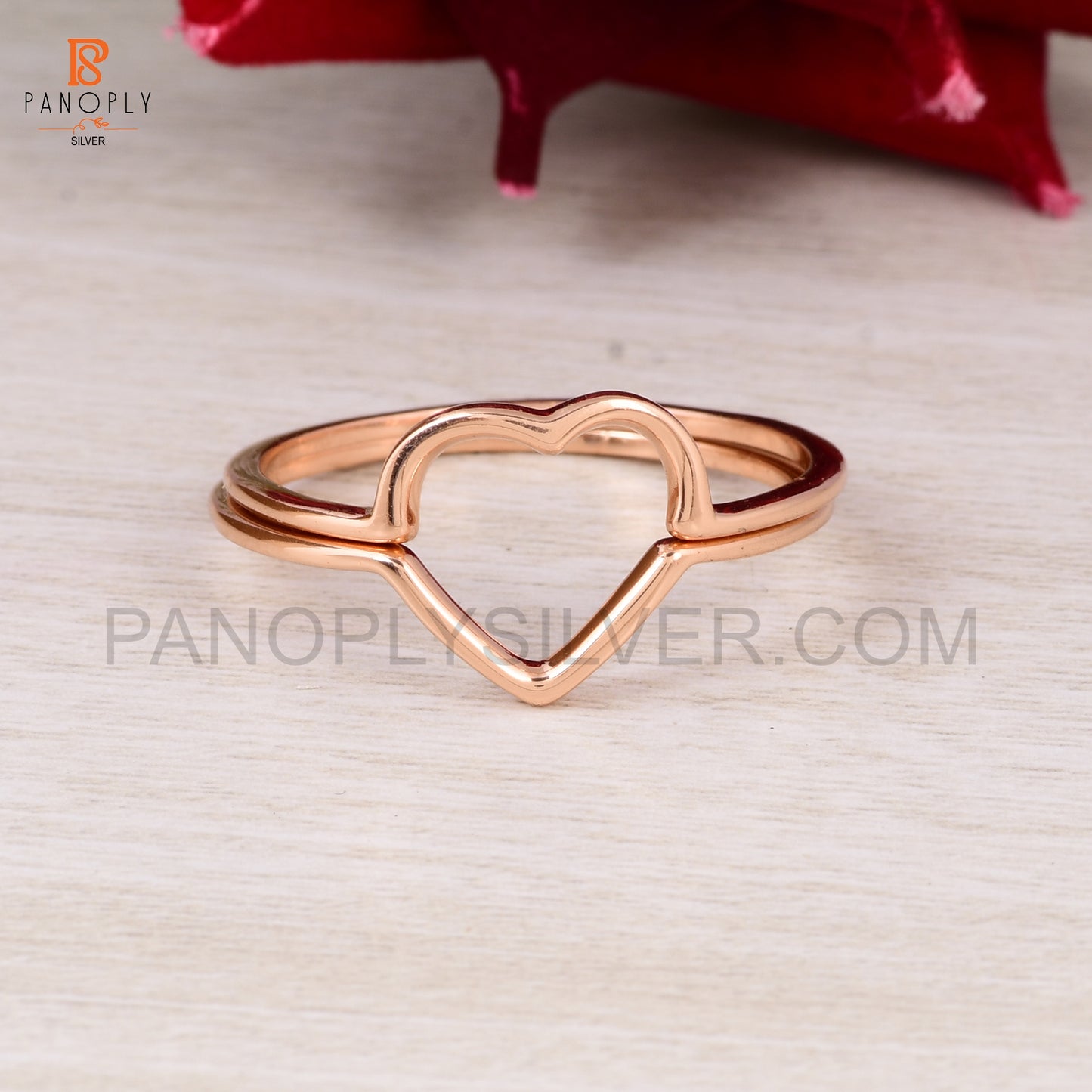 925 Silver Rose Gold Double Band Heart Ring