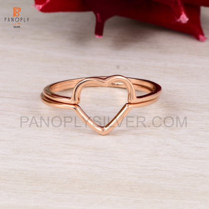 925 Silver Rose Gold Double Band Heart Ring