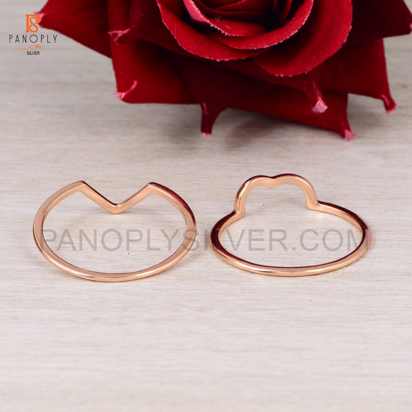925 Silver Rose Gold Double Band Heart Ring