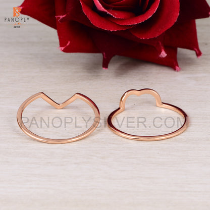 925 Silver Rose Gold Double Band Heart Ring