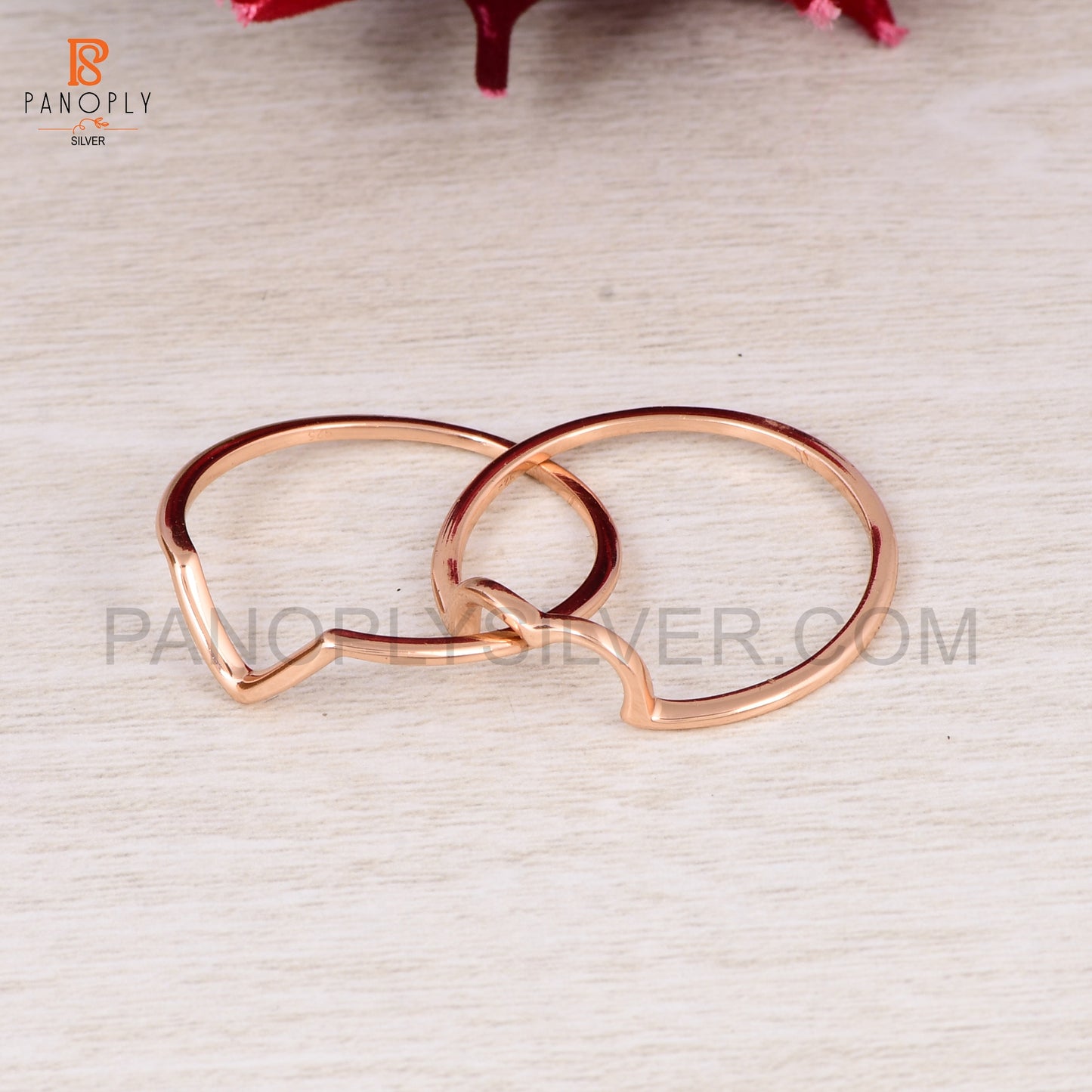 925 Silver Rose Gold Double Band Heart Ring