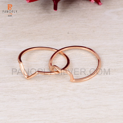 925 Silver Rose Gold Double Band Heart Ring