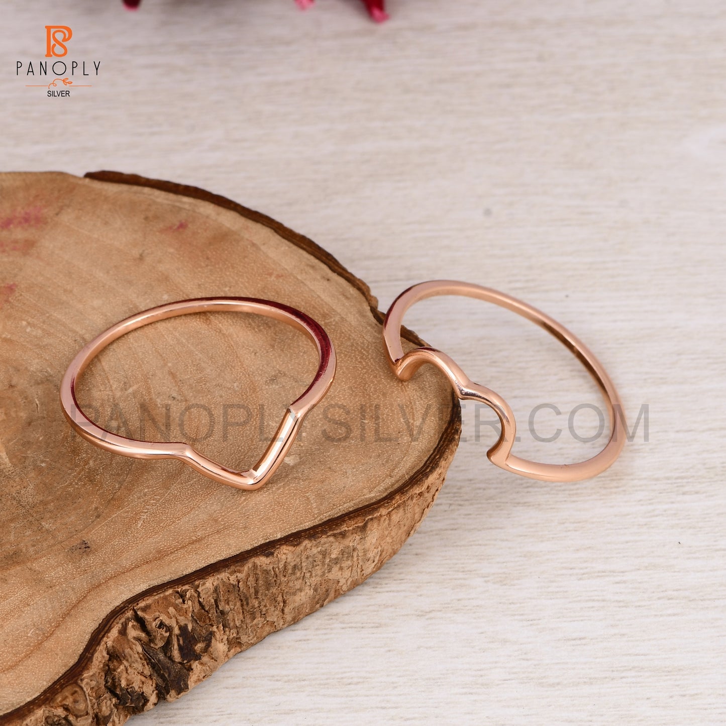 925 Silver Rose Gold Double Band Heart Ring