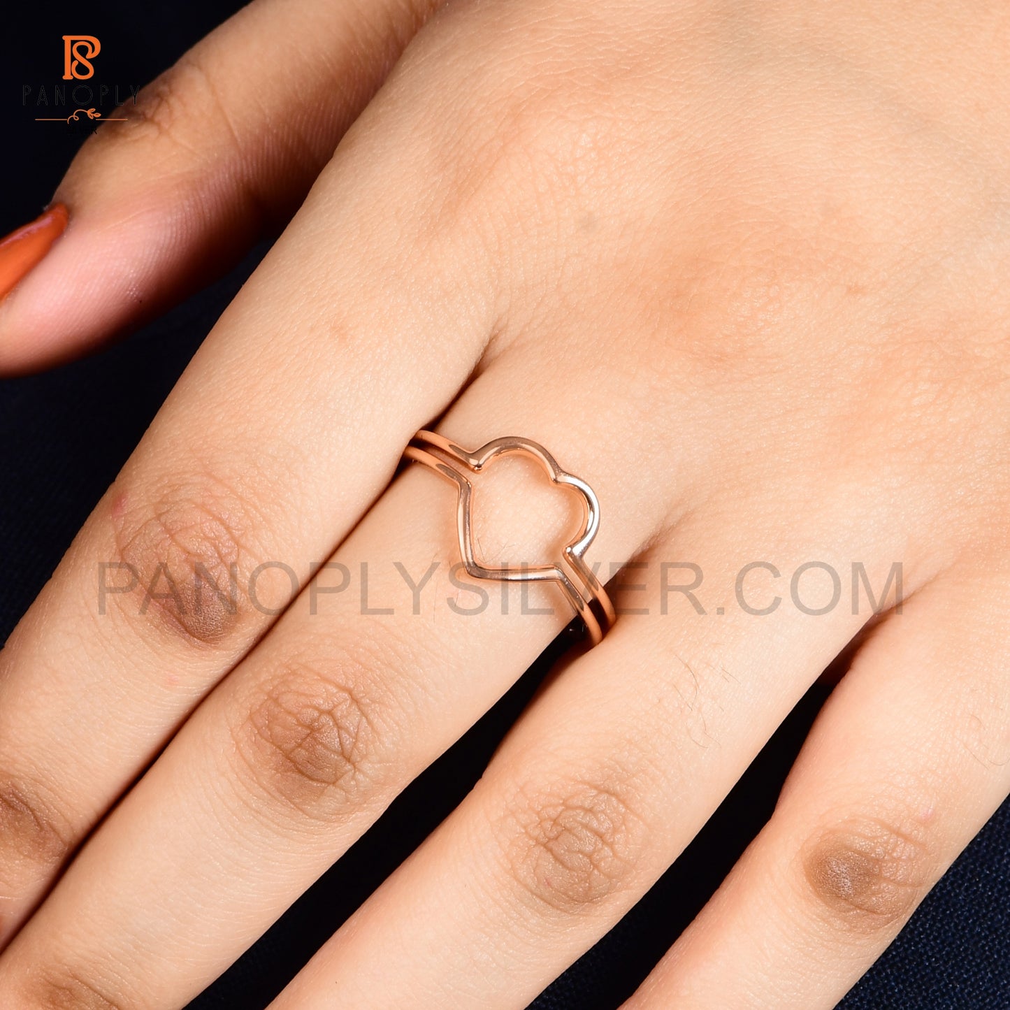 925 Silver Rose Gold Double Band Heart Ring