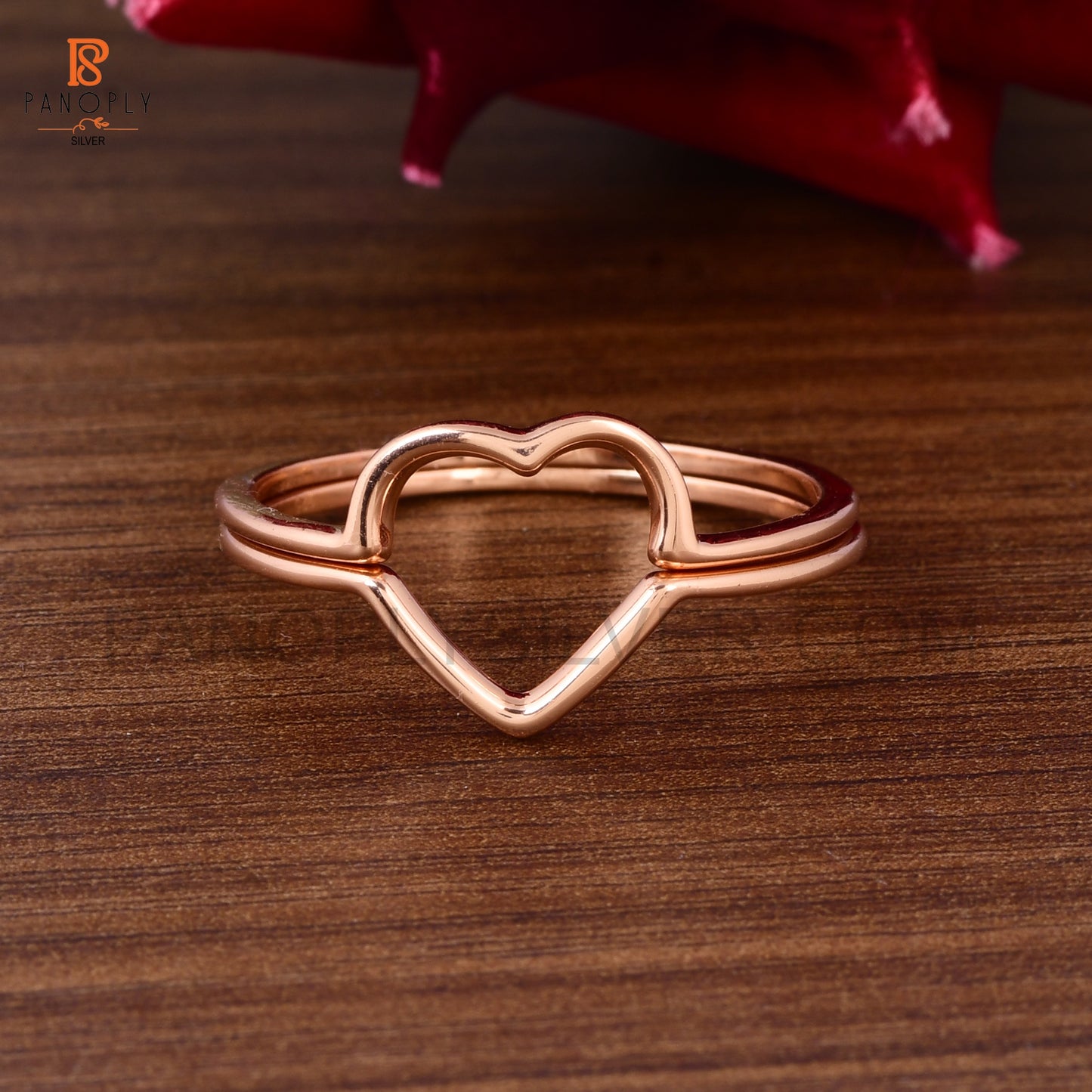 925 Silver Rose Gold Double Band Heart Ring