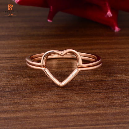 925 Silver Rose Gold Double Band Heart Ring