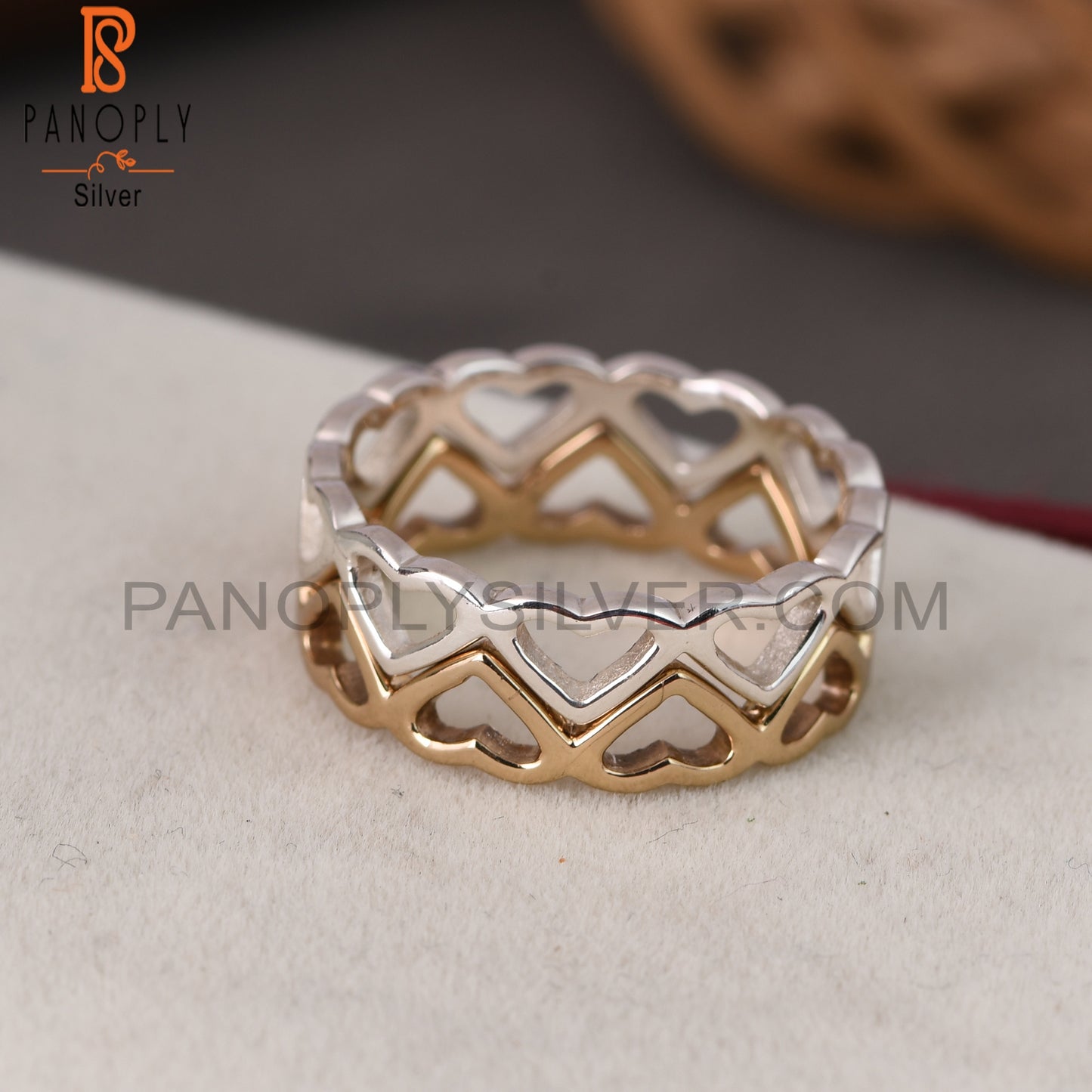 925 Quality Double Heart Band Couple Promise Rings