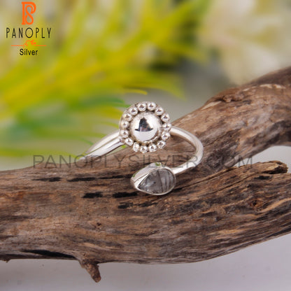 Casual Black Rutile Pear 925 Sterling Silver Rings