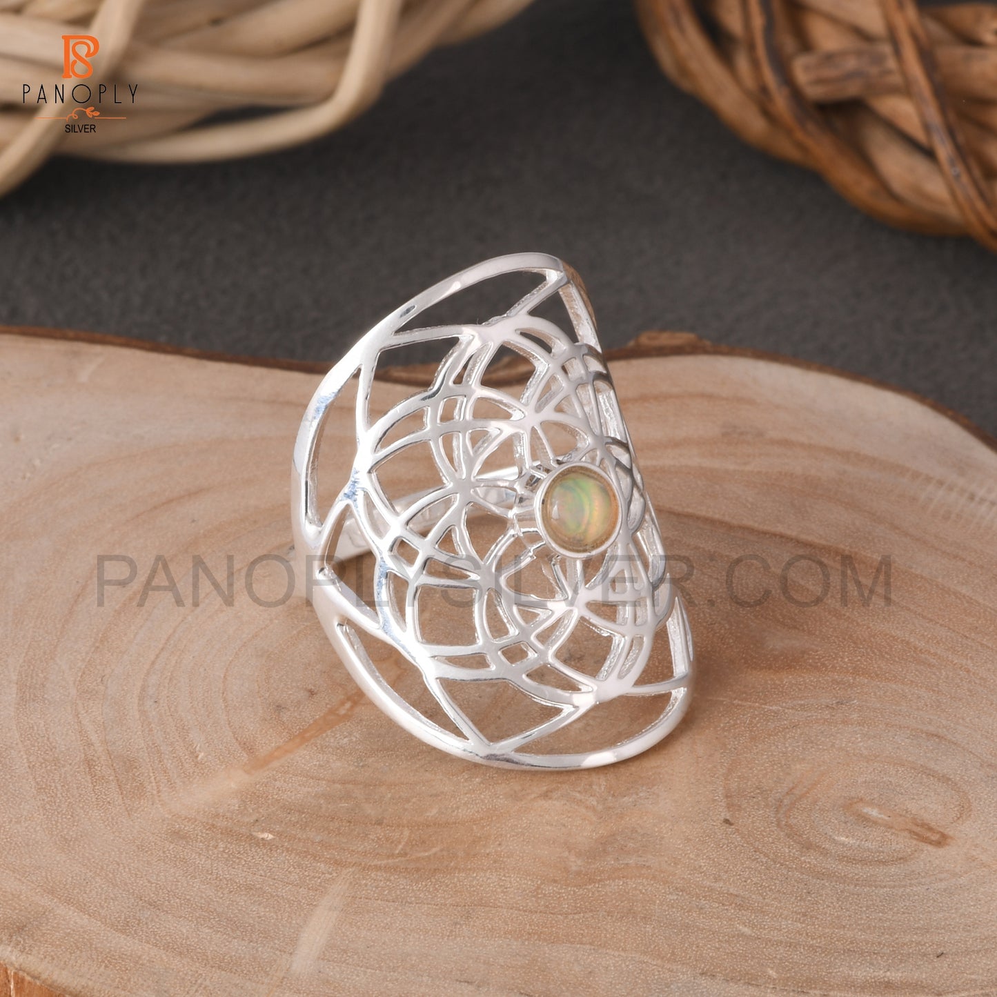 Ethiopian Opal Mandala Filigree Design Rings