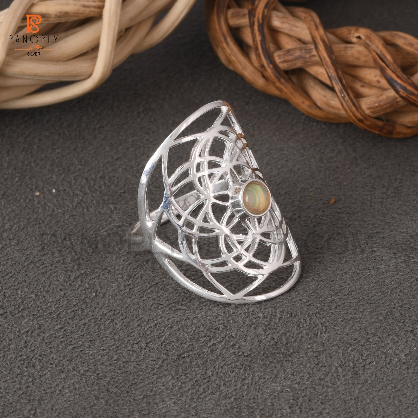 Ethiopian Opal Mandala Filigree Design Rings