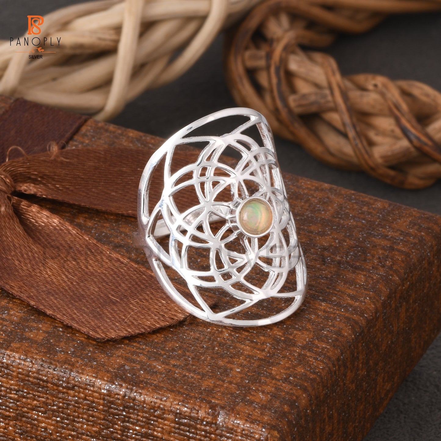 Ethiopian Opal Mandala Filigree Design Rings