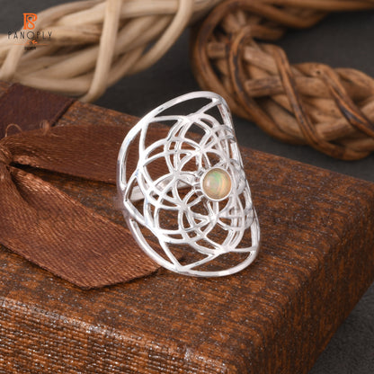 Ethiopian Opal Mandala Filigree Design Rings