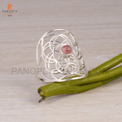 Strawberry Quartz Mandala Floral Design Ring