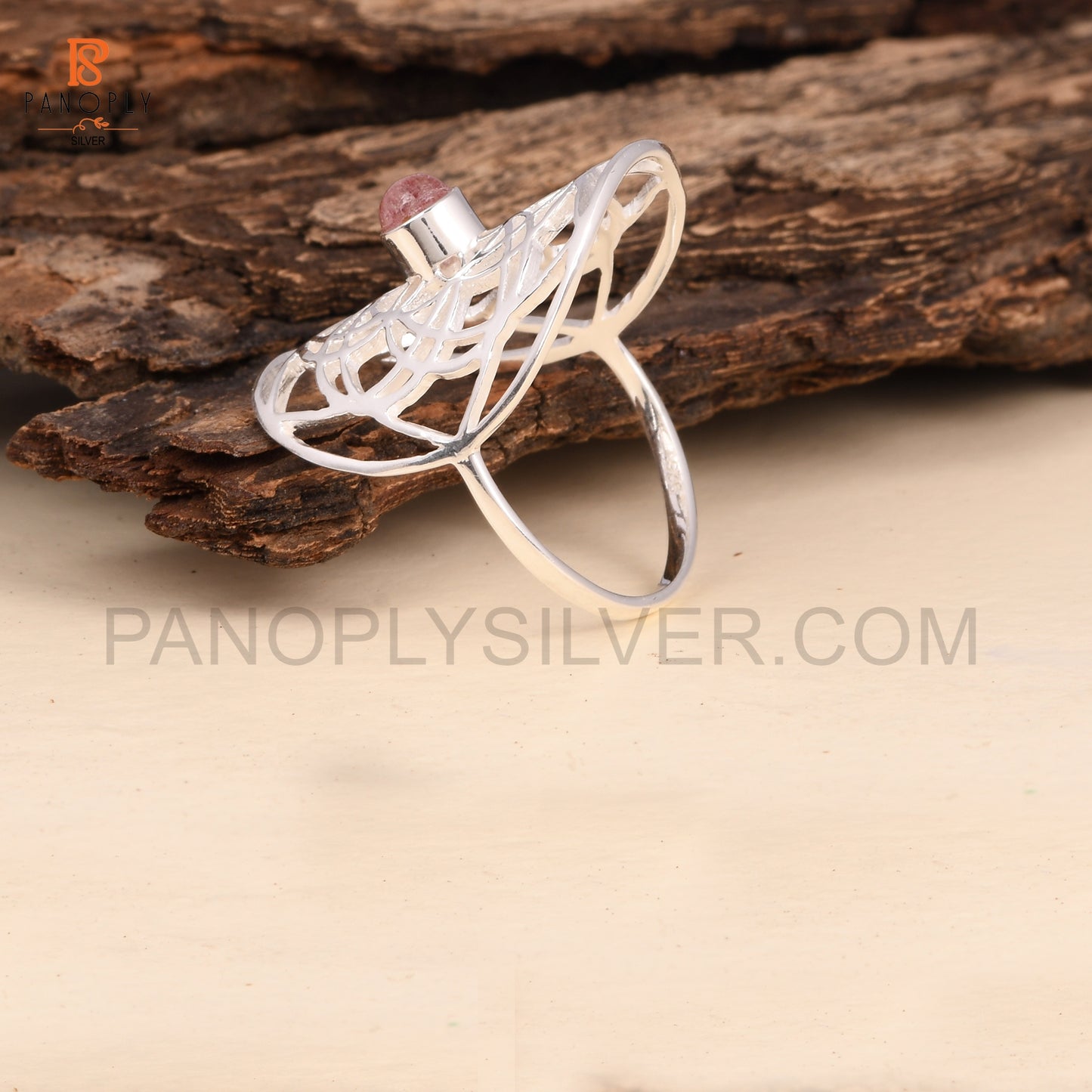 Strawberry Quartz Mandala Floral Design Ring